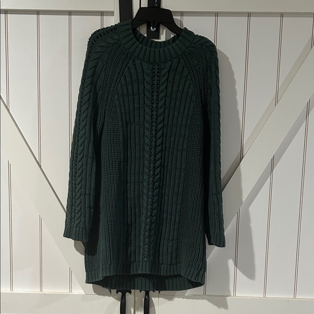 Woman Within Dark Green Cable Knit Sweater